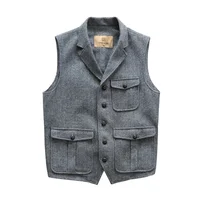 Men's Vest Steampunk Formal Tweed Vintage Blue Suit Male Springs Plaid Herringbone Jacket Waistcoat Vests for Men Dress Wedding 1