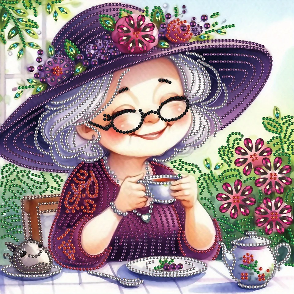 MAXBYE Sewing Grandmother Diamond Paintings, Cartoon Grandma Diamond Art Kits for Adults, Diamond Art Accessories and Free Extra 30% Diamonds, Diamond Art for Home Décor Items. 12x16inch