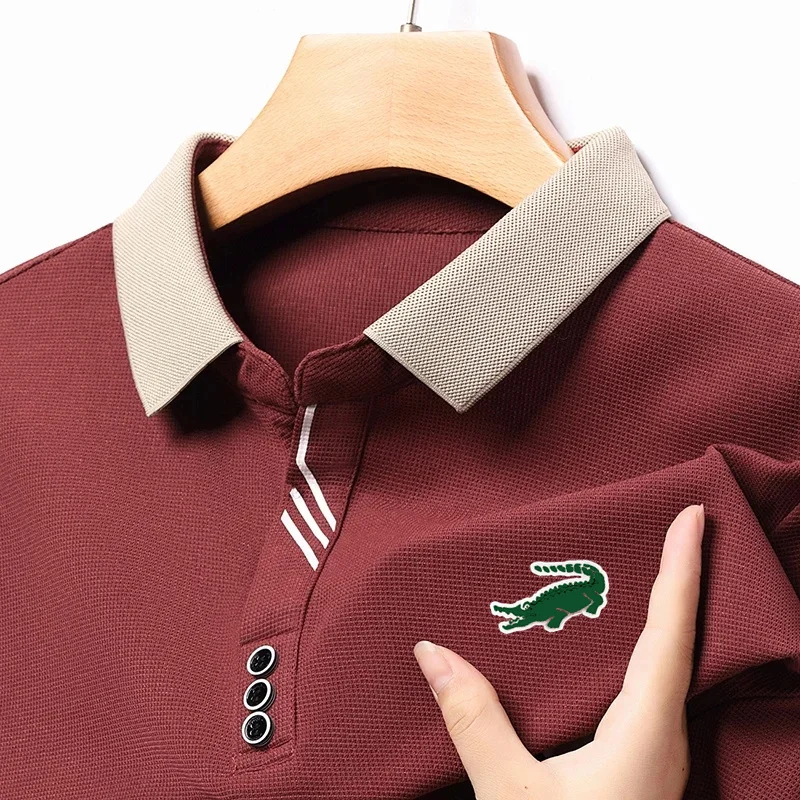 

Embroideria de crocodilo de cartier 2024 Breathable Fabric Men Lapel Polo Shirt Long Sleeve Fashion Designer Tops T-Shirt M-4XL