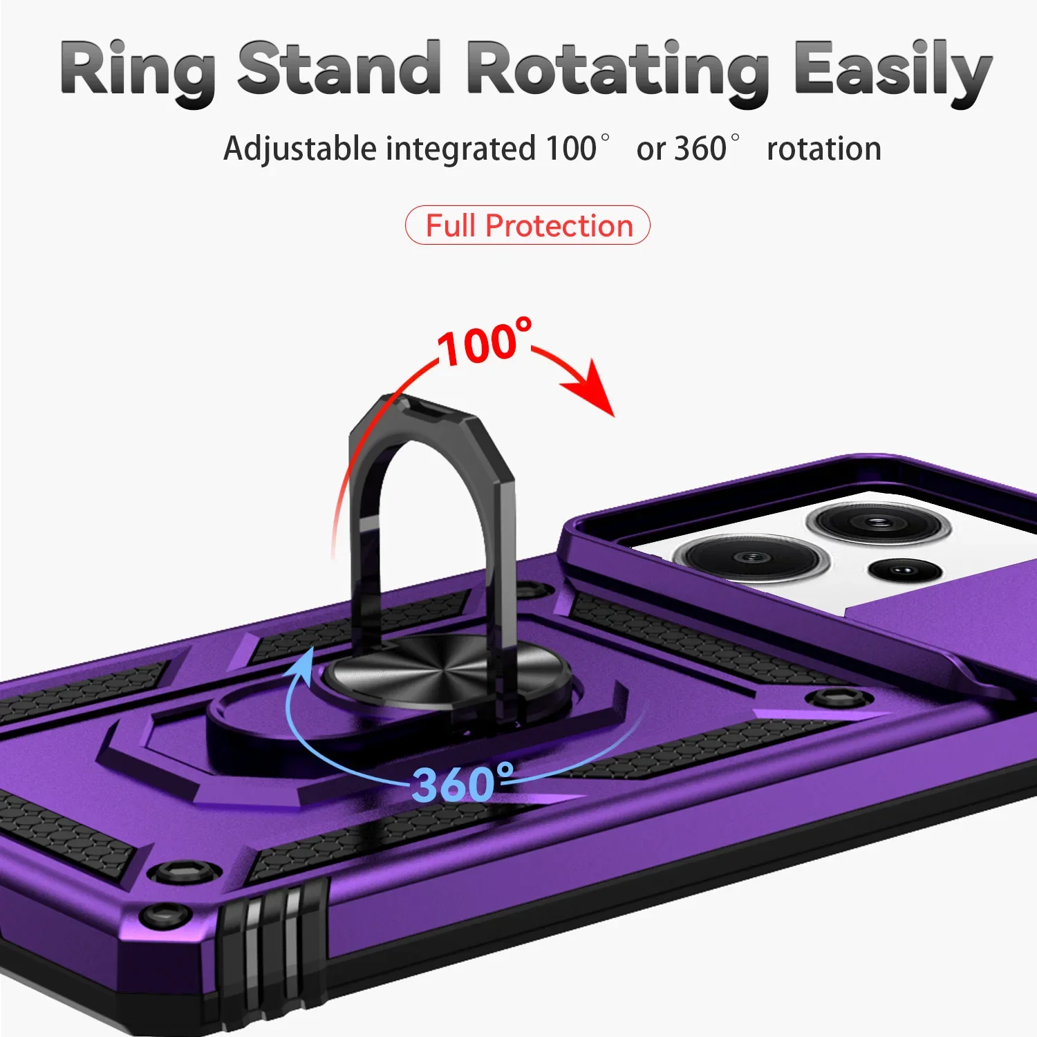 Shockproof Magnetic Case with Slide Camera Lens and Ring Stand Protect Cover