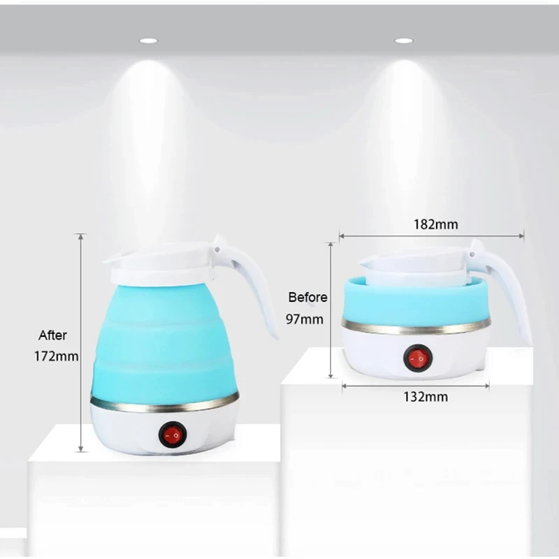 saengQ Travel Household Folding Kettle Silicone304 Stainless Steel Portable Kettle Compression Foldable Leakproof 600ml 6