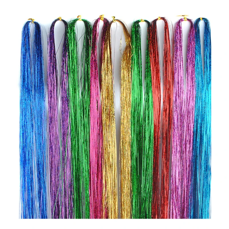 Shiny Sparkle Hair Tinsel Thin Colorful Rainbow Silk Hair Extensions Dazzles Women Hippie for Braiding Headdress