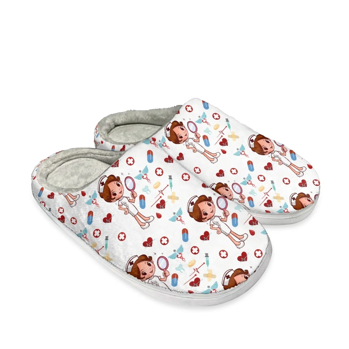 

Cartoon Cute Nurse Pattern Slippers For Women Indoor Floor Couple Flat Shoes Autumn Winter Warm Home Cotton Plush Bedroom