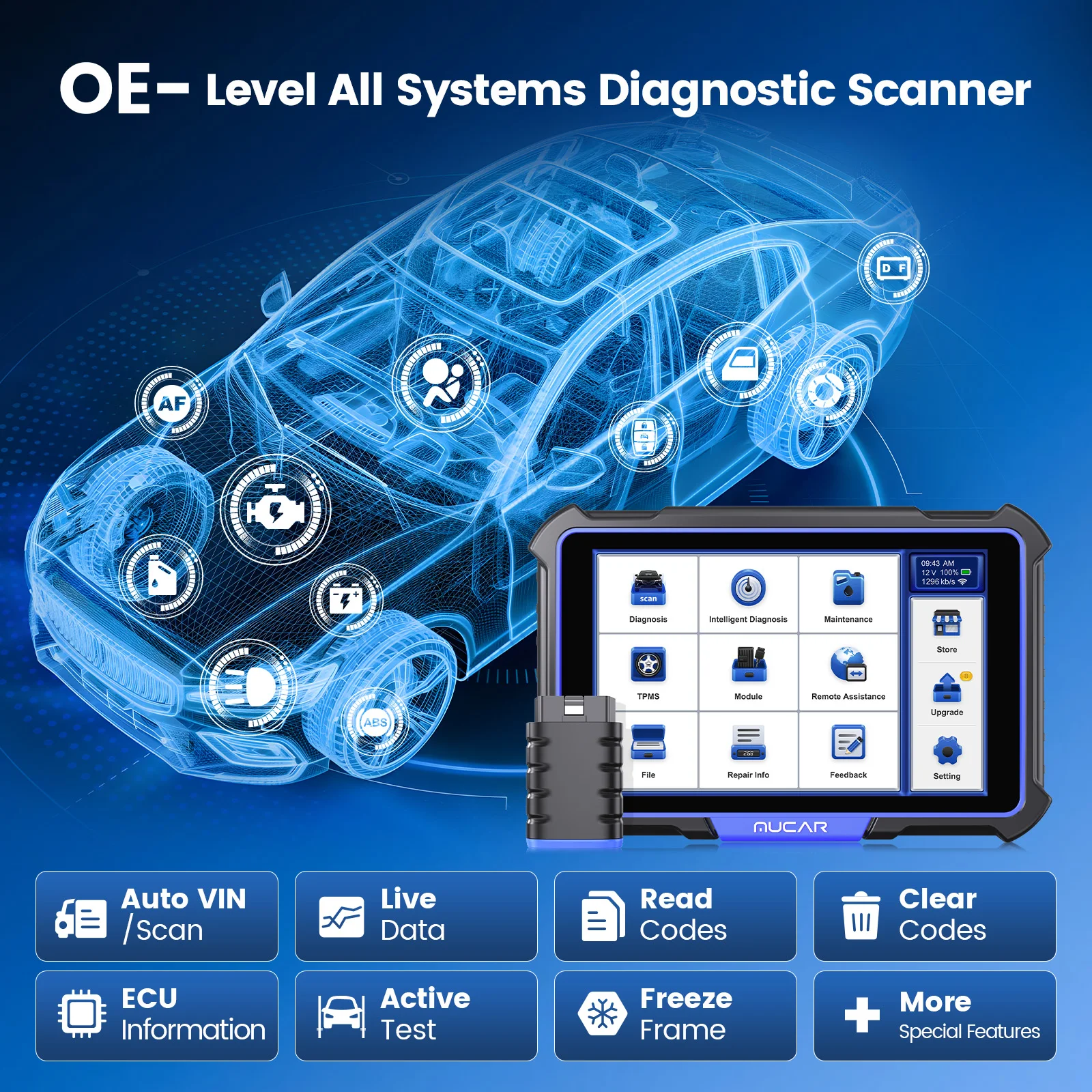 글로벌 버전 MUCAR VO8 전문 Obd2 진단 도구 OE 레벨 전체 시스템 진단 Obd 2 스캐너 ECU 코딩 양방향 활성 테스트 도구 34 재설정 64GB ROM 저장