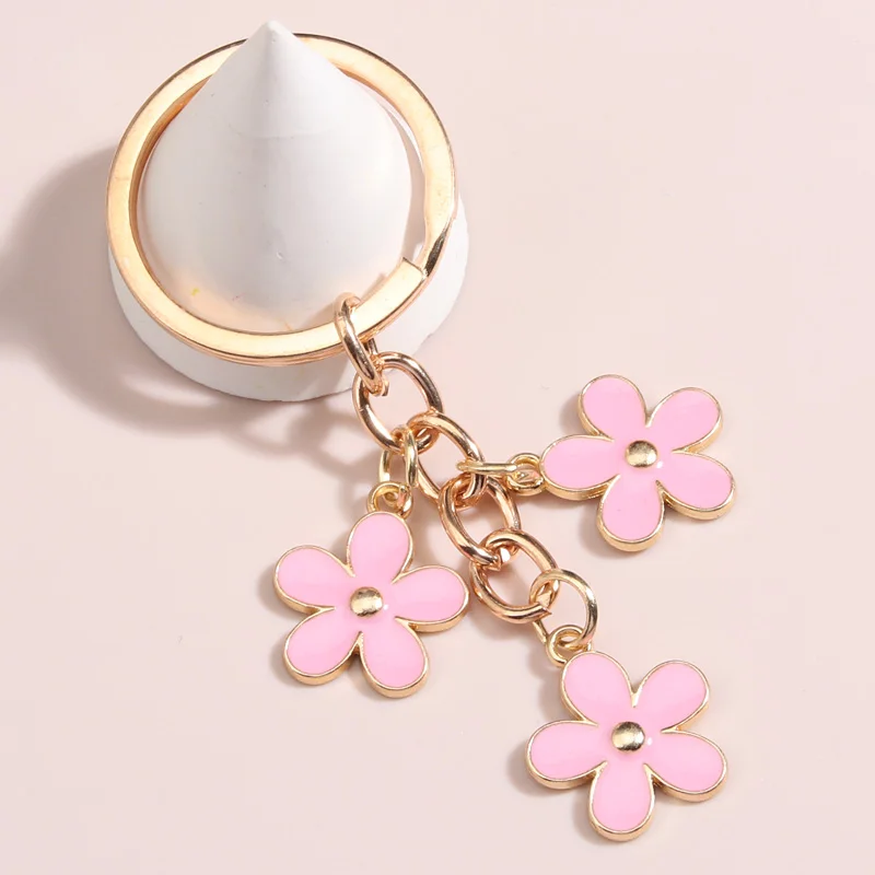 Ouligay 2 Stuks Bloem Sleutelhanger voor Vrouwen - Roze en Wit Met Kreeft Gesp - Leuke Tas Hanger Decoratie
