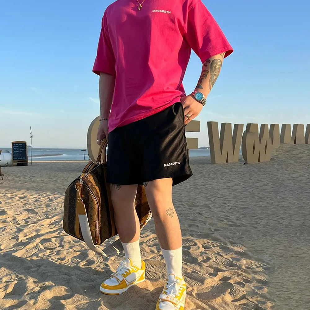 남성용 유광 캐주얼 반바지, 스트리트 Y2k 새틴, 신축성 허리 바지, LGBT 유니섹스 스포츠, 편안한 바지, 휴가