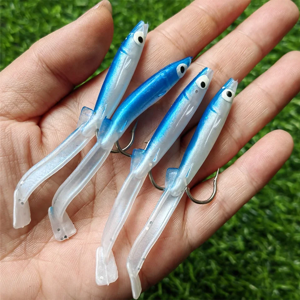 4 teile/log Angeln Weichen köder mit haken Aal cub lebensechte Silikon Bass locken 3D Augen Jerkbaits Swimbaits Pesca angelgerät Zubehör