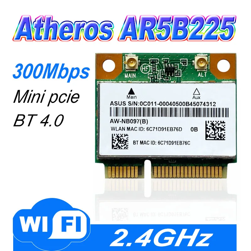 Atheros Wifi Wireless N E Bluetooth 4.0 Combo Half Mini Pci-E Card Ar5B225