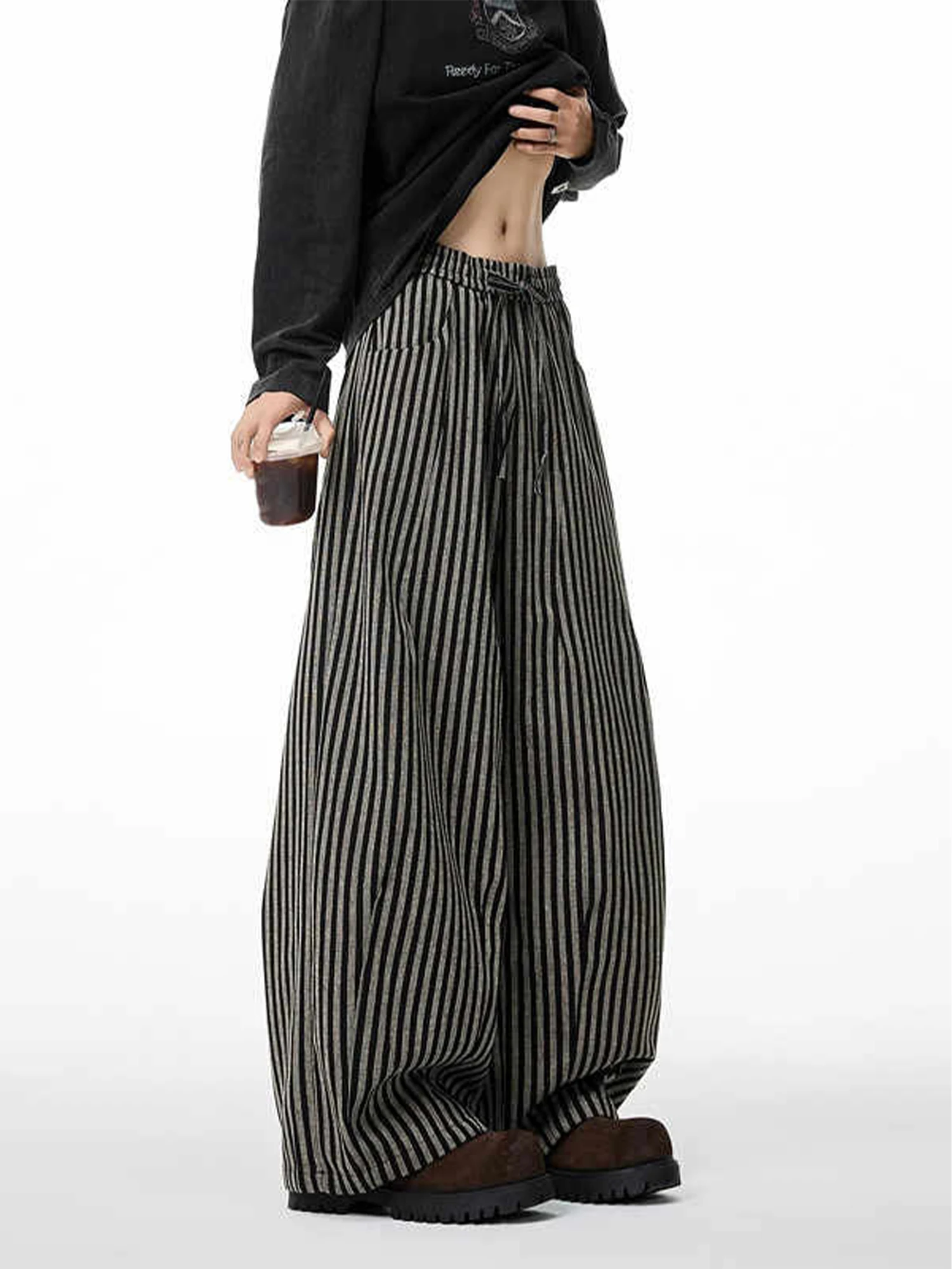 Gothic Striped Wide Leg Sweatpants - Women's Y2K Baggy Trousers