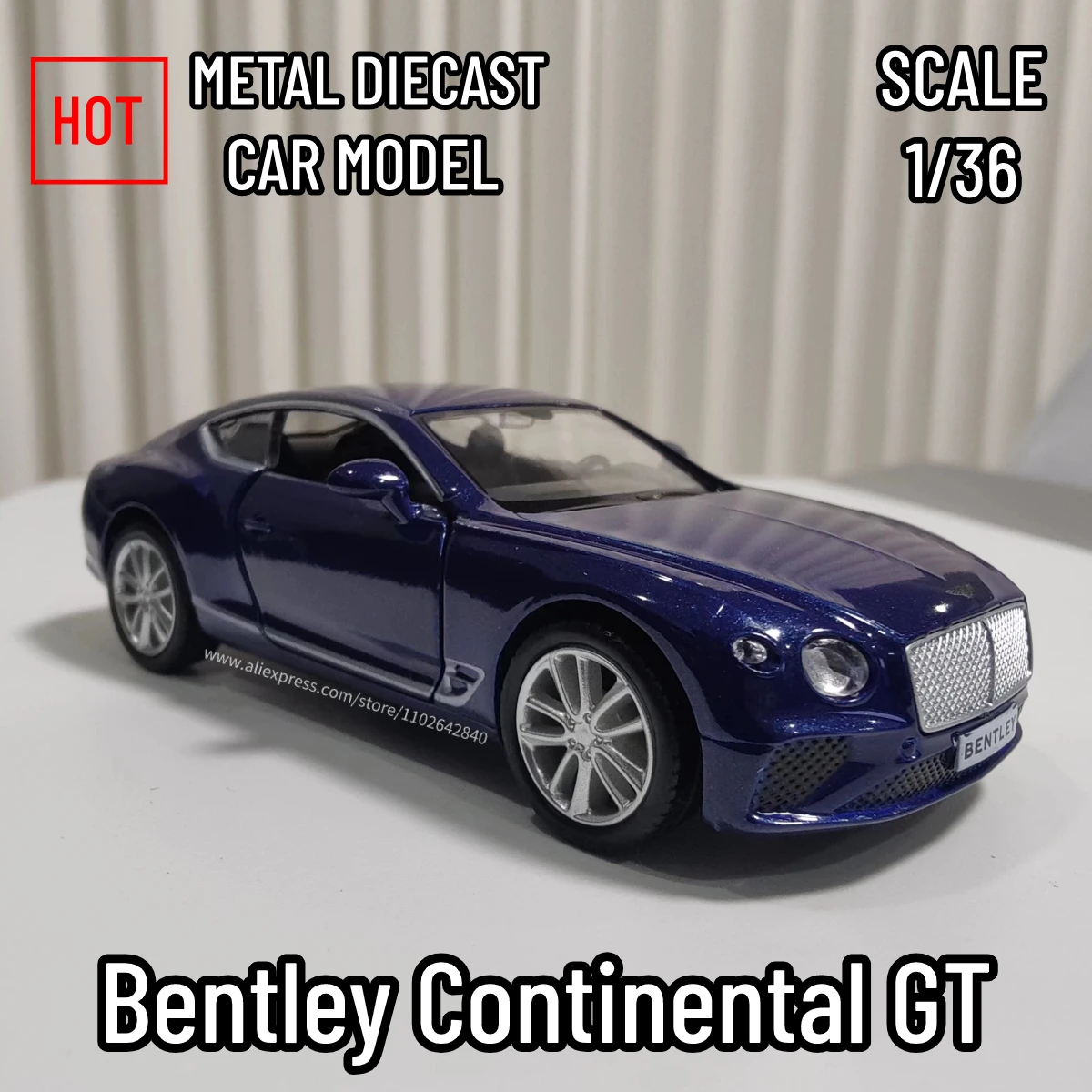 1/36 Scale Bentley Continental GT Car Model Replica Diecast Collection Vehicle Interior Decor Ornament Xmas Gift Kid Boy Toy