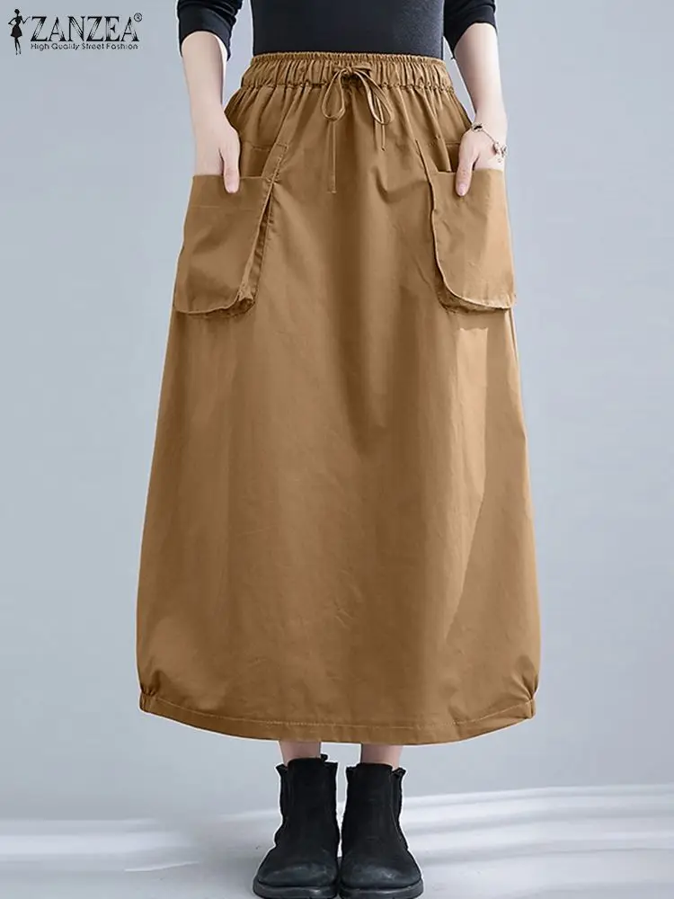 

ZANZEA Women Vintage Solid Skirts Cargo Vestidos Streetwear Autumn Maxi Sundress High Waist Long Skirt Casual Solid Faldas Saia