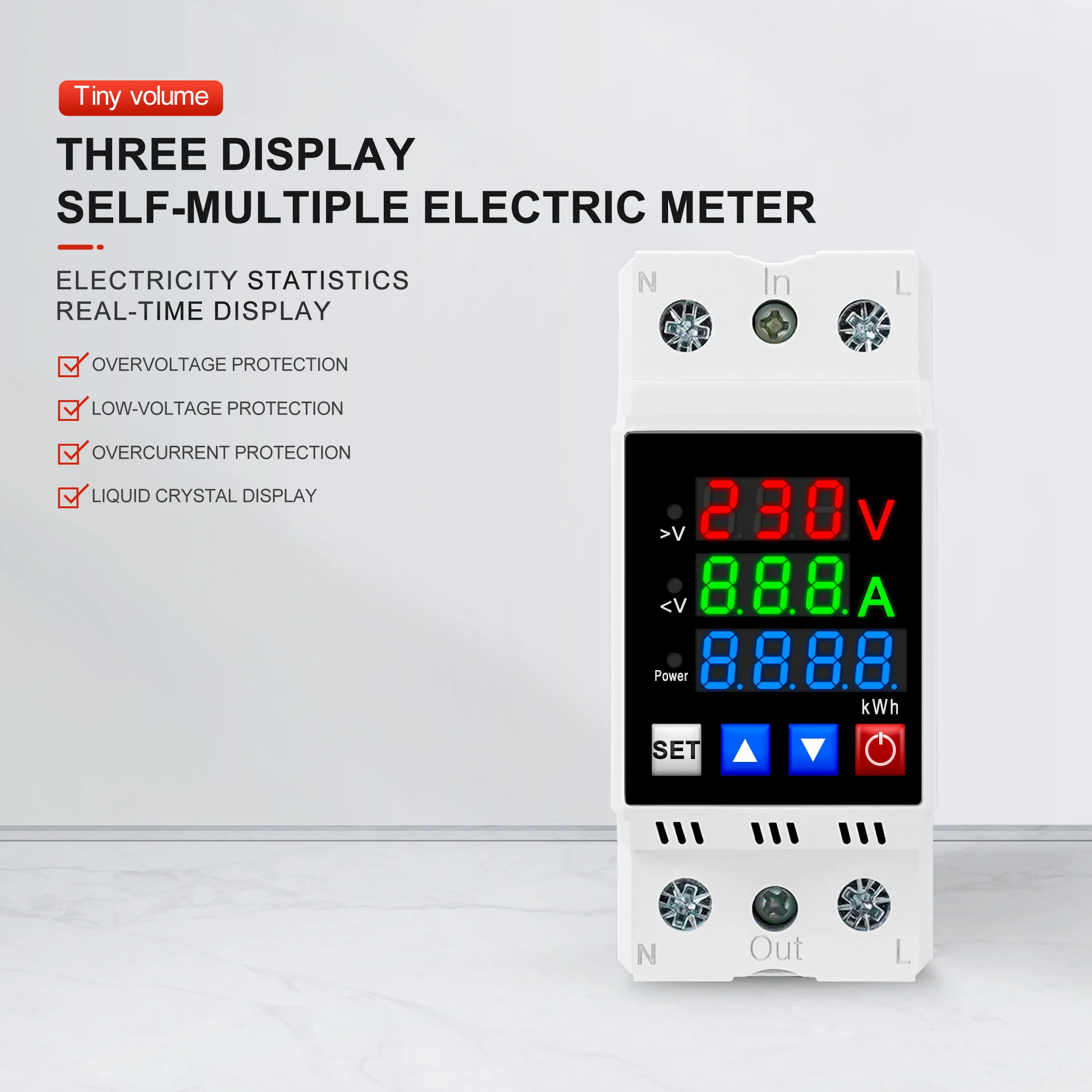Voltage Protector Relay 40A 63A 230V Din Rail Adjustable Over Voltage And Under Voltage Protective Device With Over Current Protection