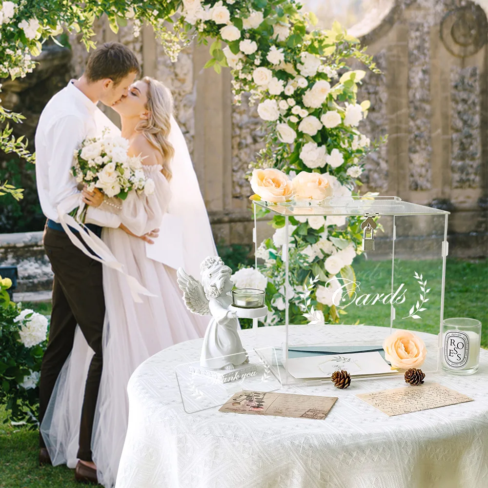 OurWarm wedding card box for wedding reception clear card box with lock gift money holder for reception anniversary