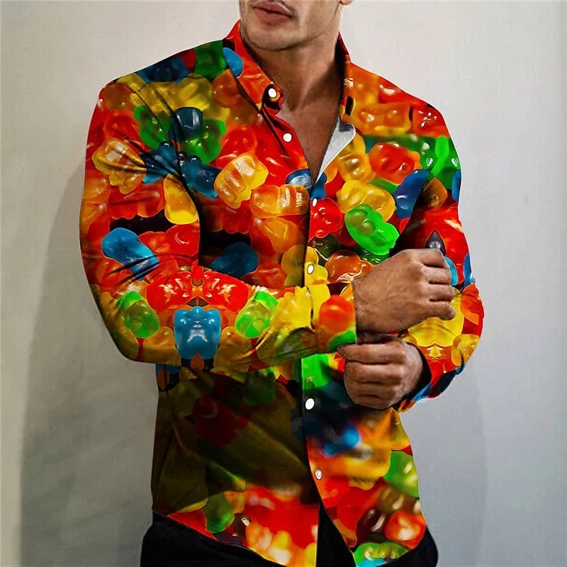 Men's Shirt Food Pattern Printed Lapel Pink Outdoor Street Long Sleeve Printed Clothing Garment Fashion Street Designer Casual
