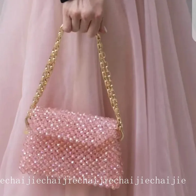 Handmade Woven Beaded Pearl Bags For Women Handbags New Fashion Trend Beach Vacation Phone Clutch Party Bags