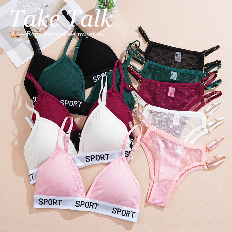 Women Sexy Bras Set Dot Push Up Bras Female Transparent Breathable Brazilian Panties Low Waist Bikini Ladies Soft Underwear Set