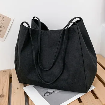 Casual Large Capacity Canvas Shopper Totes High Quality Eco Reusable Grocery Handbag for Women Travel Shoulder Bags Daily Pouch 1