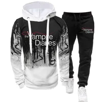 2024 American Usa Tv Movie Trending Vampire Diaries Unisex Printed Hoodie + Pant 2 Piece Set Sports Wear 3D Ink Jogging Suits 1