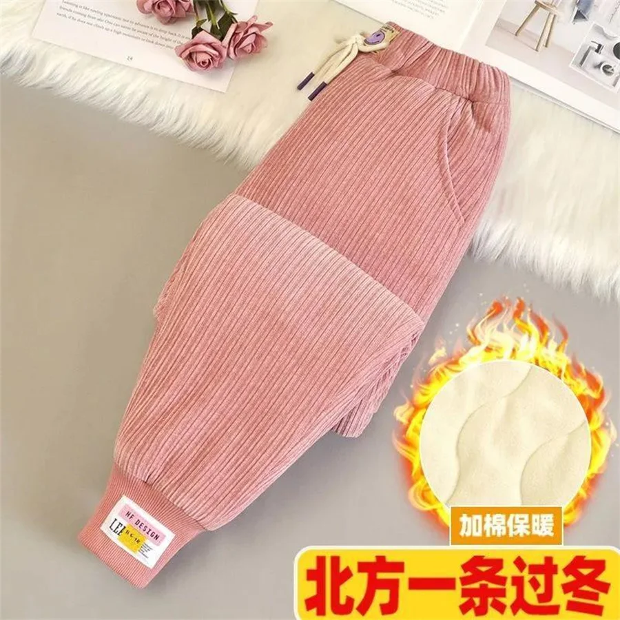 

Children's Fleece Pants Autumn/Winter Plus Velvet Kids Thick Warm Trousers For Teen Big Boys 100-160 CM Overalls