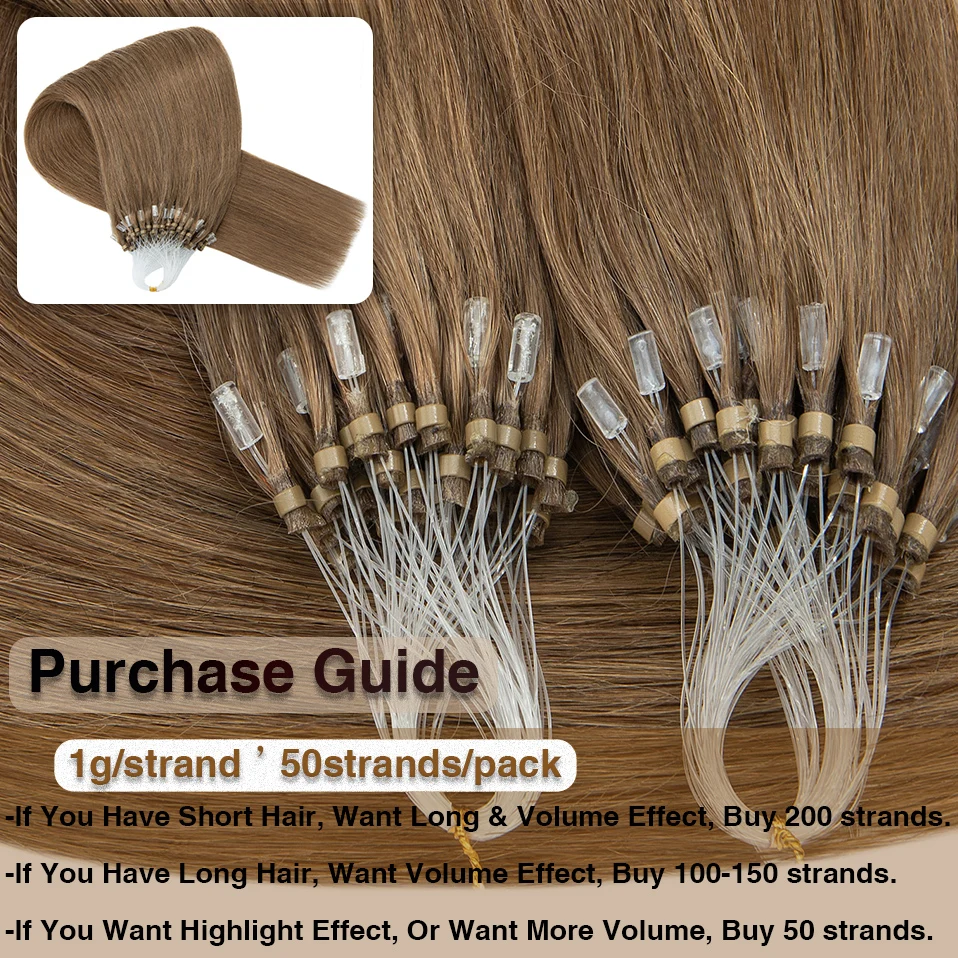 S-noilite Micro Loop Hair Extension Human Hair 1g/strand Micro Link Ring 50pcs Keratin Capsule Straight Thick Natural