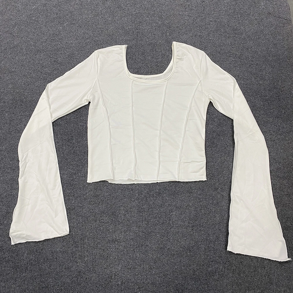 Description Picture 4 of itemWomen's Square Collar Pullover Slim Fit Trumpet Long Sleeve Top Spring Summer Fashion Casual Elegant Style