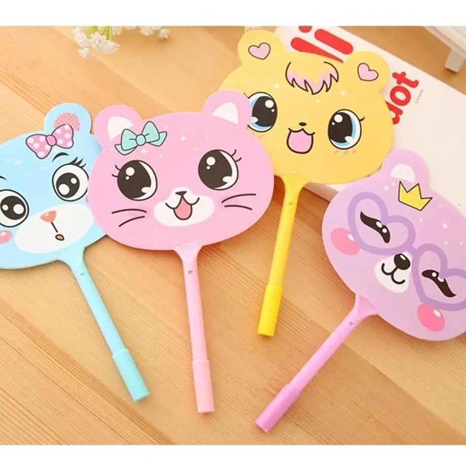 5 Pcs Cute Animal Fans Shape Ball Point Pen Ballpen Kids Students Prize Present School Supplies