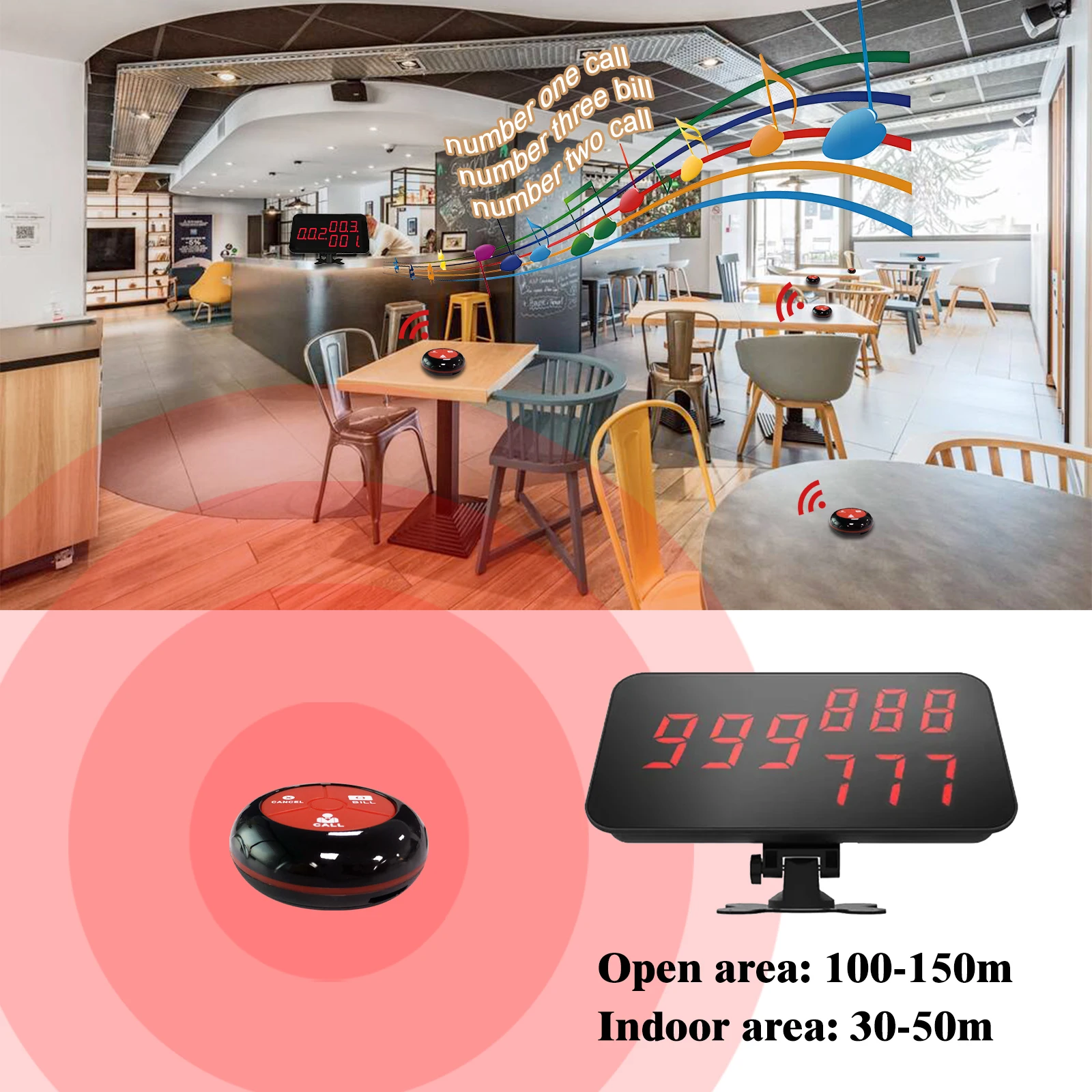 KOQI Pager Wireless Waiter Call System Service Beeper 1 Number Monitor 10pcs Waterproof Table Caller Bell for Bar Restaurant