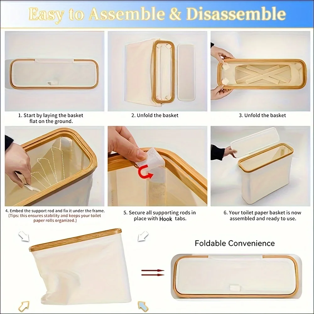 Bathroom Storage Basket Paper Organizer with Handle Slim Roll Paper Storage Box Rectangle Shape for Home Organization storage bag