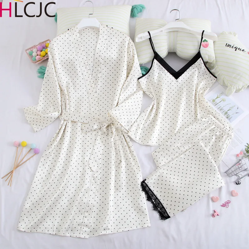 

New Women Pajamas Set Sling Silk Satin Pajamas 3 Peices Sleepwear for Women Long Sleeves Breathable Homewear Sexy Home Clothes