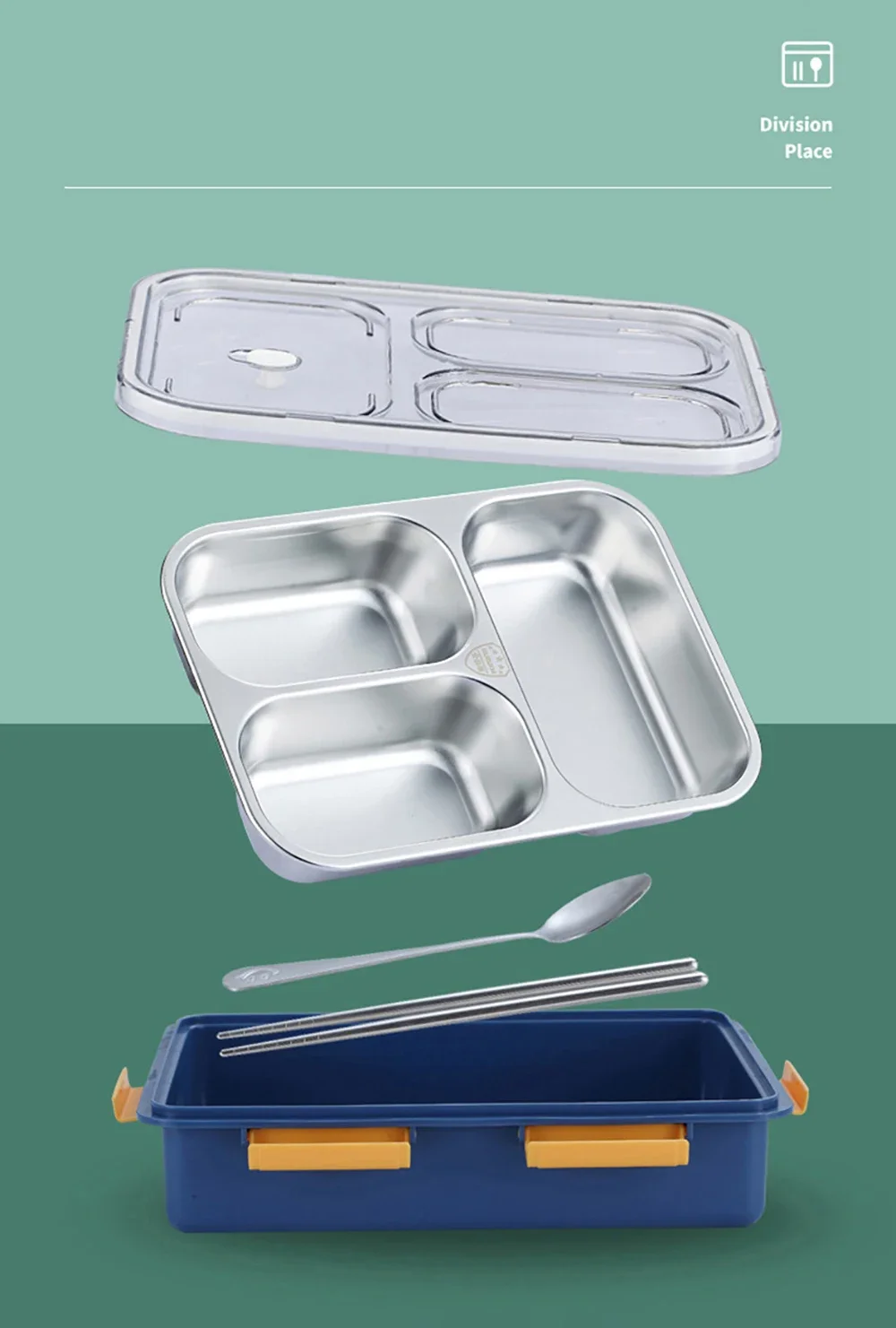 Description Picture 6 of itemPortable Lunch Box 304 Stainless Steel Liner with Tableware Camping Picnic Food Container Bento Box