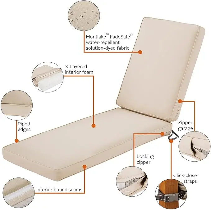 Montlake FadeSafe Water-Resistant 80 x 26 x 3 Inch Patio Chaise Lounge Cushion, Antique Beige, Patio Cushion 4