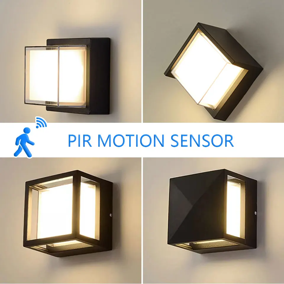 LED Wall Lamp PIR Motion Sensor 6W 12W AC110V 220V Outdoor Waterproof IP66 Modern Garden LIghting Indoor Living Room decoration