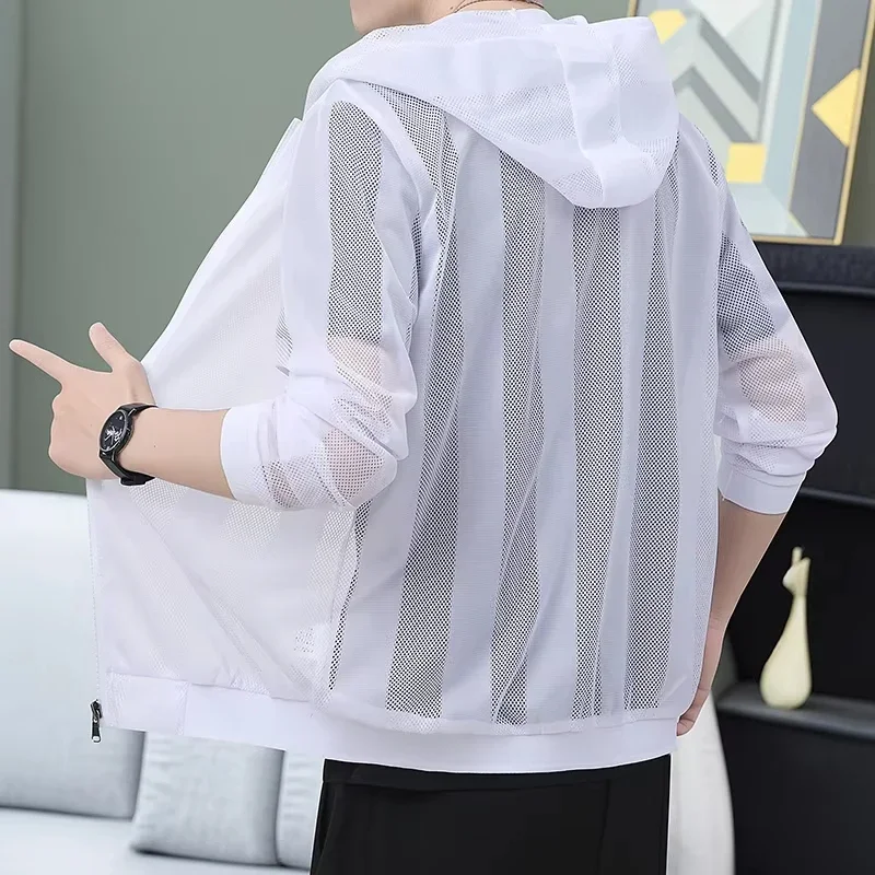 경량 자외선 차단 의류 남성 여름 캐주얼 칼라 통풍성 코트 야외 UV 라이딩 낚시 스킨 윈드브레이커