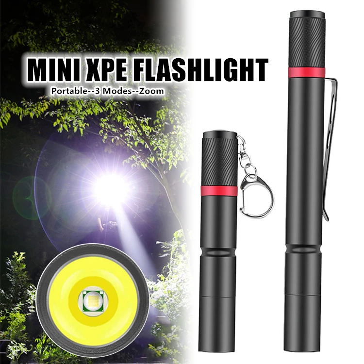 

XPE Glare Flashlight Mini Portable Outdoor Fixed Focus 3 Modes Zoom Flashlight With Pen Clip / Hang Buckle Waterproof Pen Light