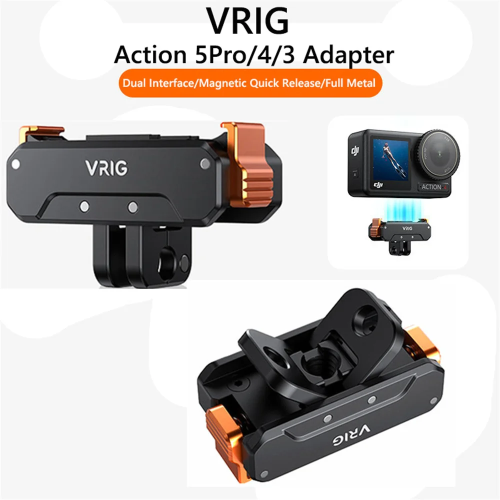 VRlG Quick Release Magnetic Adapter for DJl Action 5 Pro/4/3 Base W 1/4"'screw Gopro Expansion Mount Action Camera Accessories