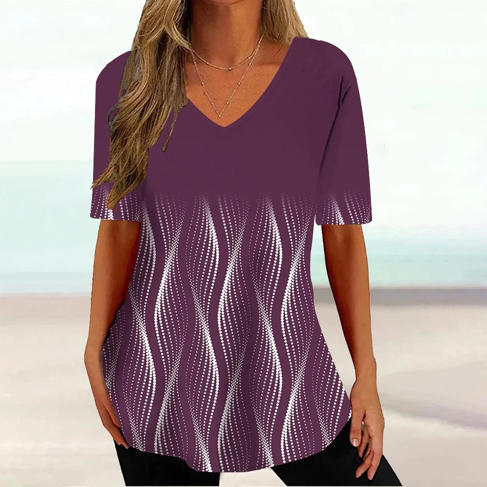 WomenTee T Shirt Stereoscopic Line 3d Graphic Print T-shirt Women Fashion V-Neck Short Sleeve Summer Striped Tops Tees Plus Size 8 Sa92354a57d084fd0848c7972013a4f918