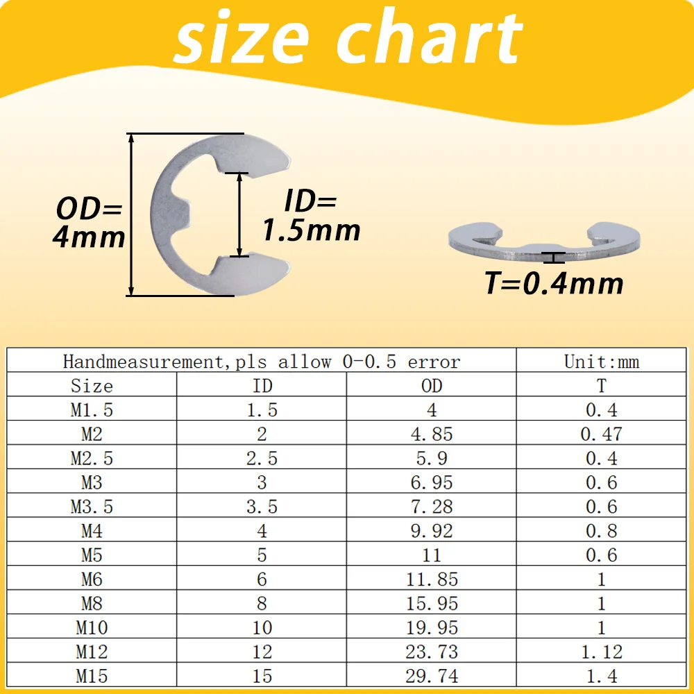 Stainless Steel E Clip Washer Assortment Kit Circlip Spacer External Retaining Ring Shaft Fastener Carbon Steel E-clips Snap Set e clip washer kit
