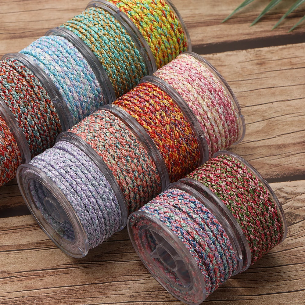Colorful Braided Polyester Thread Roll – 4m, 3.5mm Diameter – 11 Styles for DIY Jewelry & Crafting