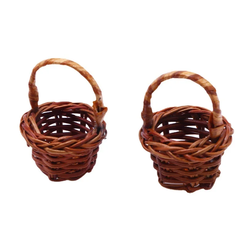 Dollhouse Miniature Rattan Woven Hand Willow Tiny Wicker Basket Easter Party Wedding Flower Picnic Mini Fairy Garden Decor