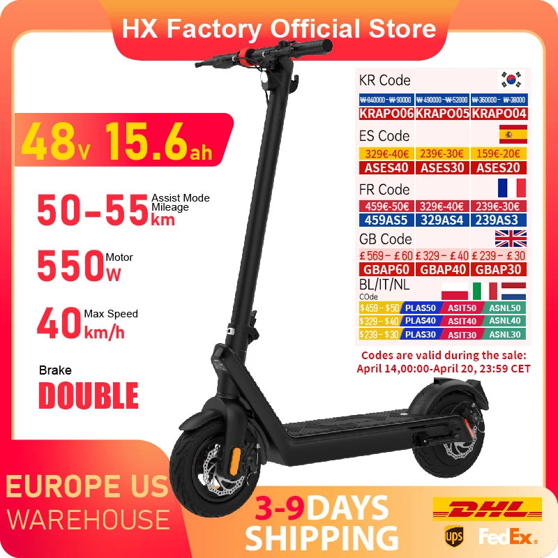 HX X9 Adult Electric Scooter 15.6AH 550W 48V 40KM/H Foldable Electric Kick Scooter 10 Inch E Skateboard