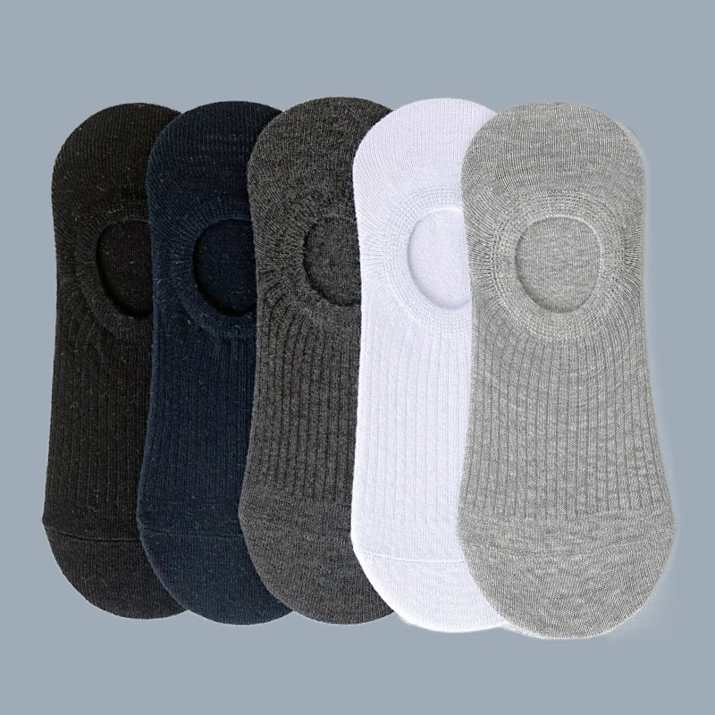 

5/10 Pairs Men's Mesh Breathable Boat Socks Shallow Mouth Silicone Non-slip Socks Solid Stripe Color Retro Cotton Comfort Socks
