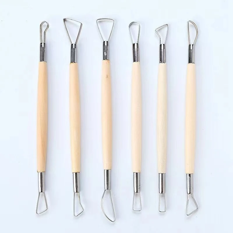 Description Picture 2 of item6PCS wooden handle wax pottery clay sculpture carving tool DIY pottery clay craft set Wood Knife Tool