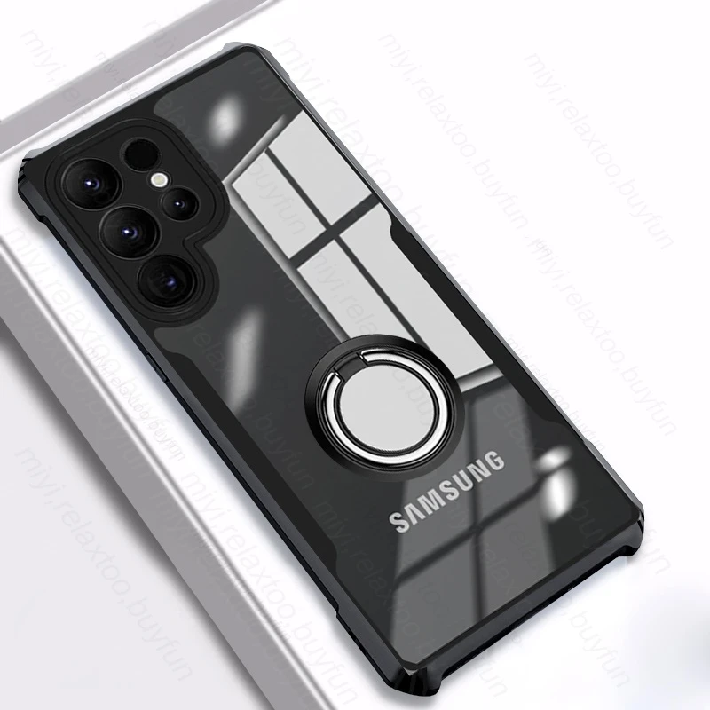 Clear Acrylic Shockproof Phone Case with Magnetic Holder Ring Stand