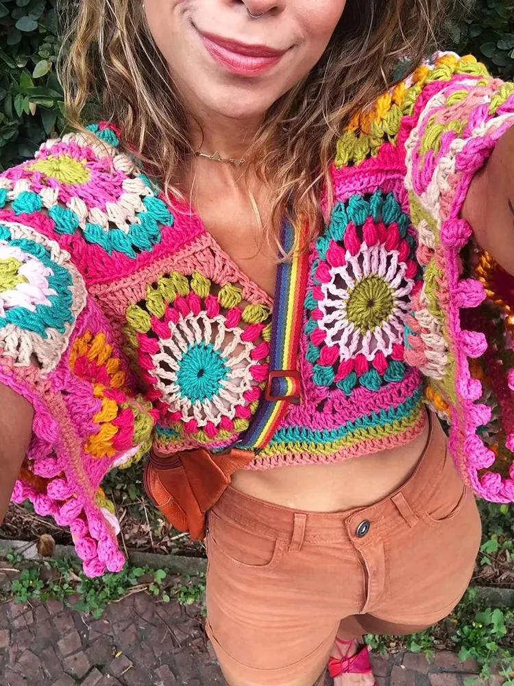 

Трикотажная укороченная блузка Gypsylady, рубашка, шикарная Летняя женская блузка с длинным рукавом и V-образным вырезом, сексуальные праздничные женские топы
