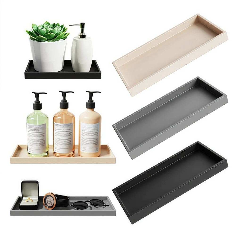 Bathroom Counter Tray Silicone Bathroom Vanity Tray Soap Dispenser Tray Countertop Storage For Dressing Tables