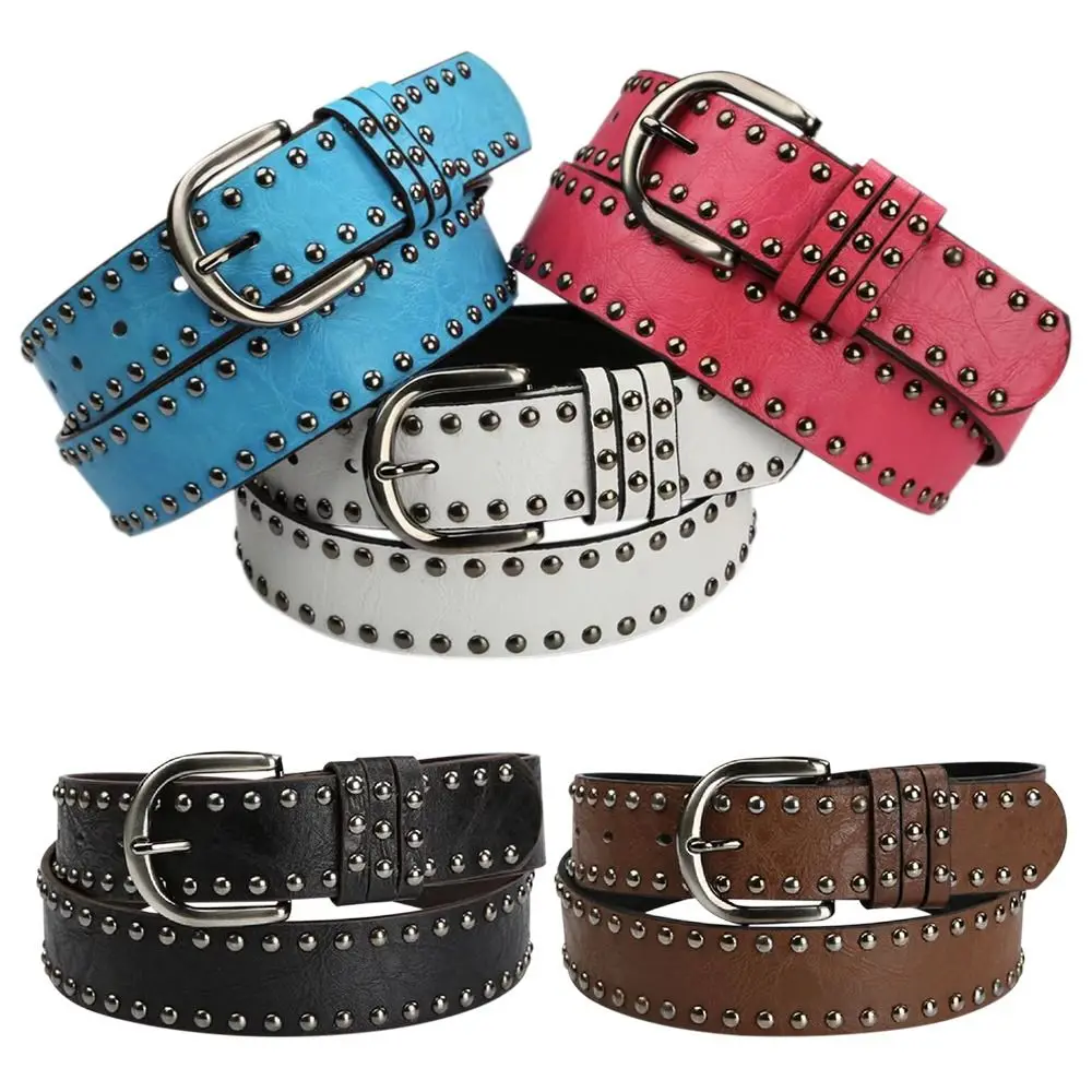 

Ремень с заклепками Женский, модный роскошный брендовый винтажный кожаный пояс с классической пряжкой, в готическом стиле