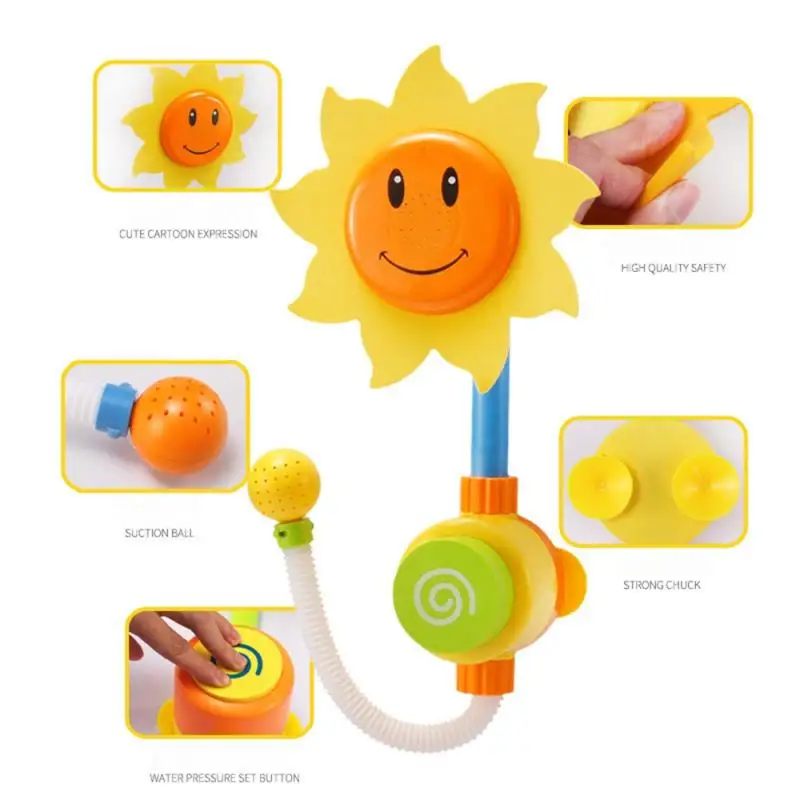 

Baby Shower Faucet Squirting Sprinkler Sunflower Toys Strong Suction children's Bathroom Water Game Play Manual Pressure Spray