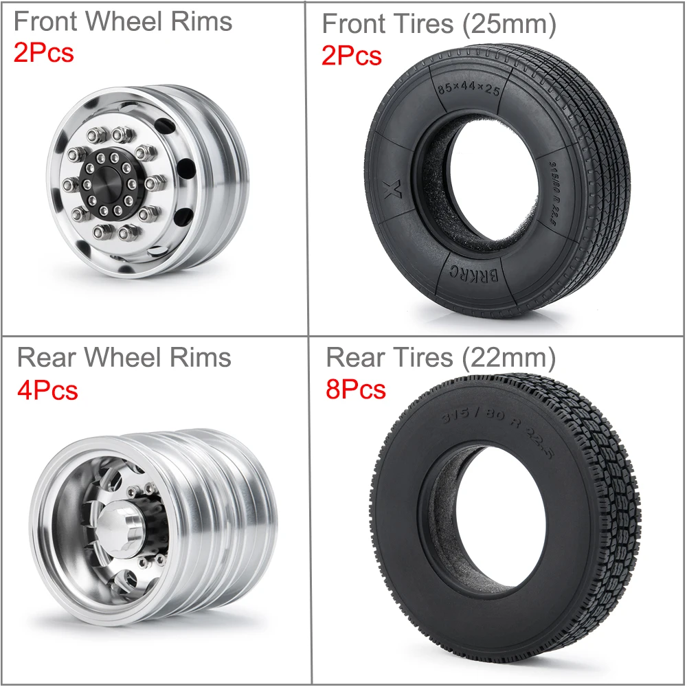 AXspeed Pack of 2 Metal Front Wheel Rims for 1/14 RC Tamiya Tractor Climbing Trailer