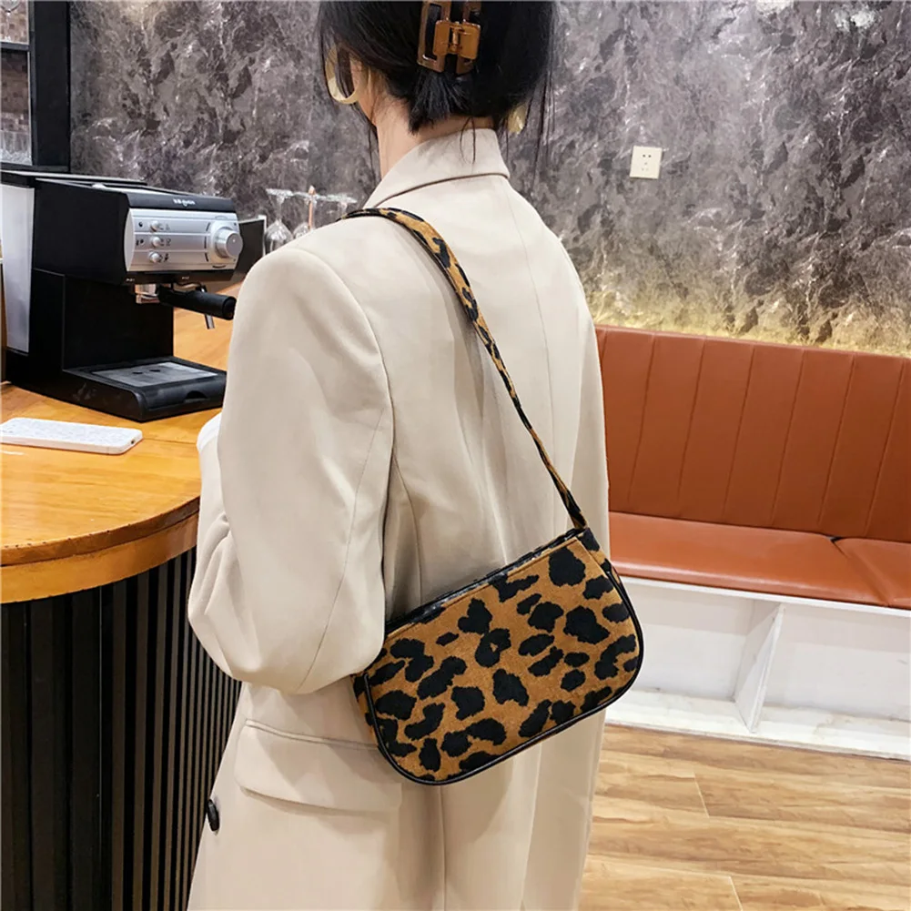 Plush Leopard Women Shoulder Bag Daily Street Totes