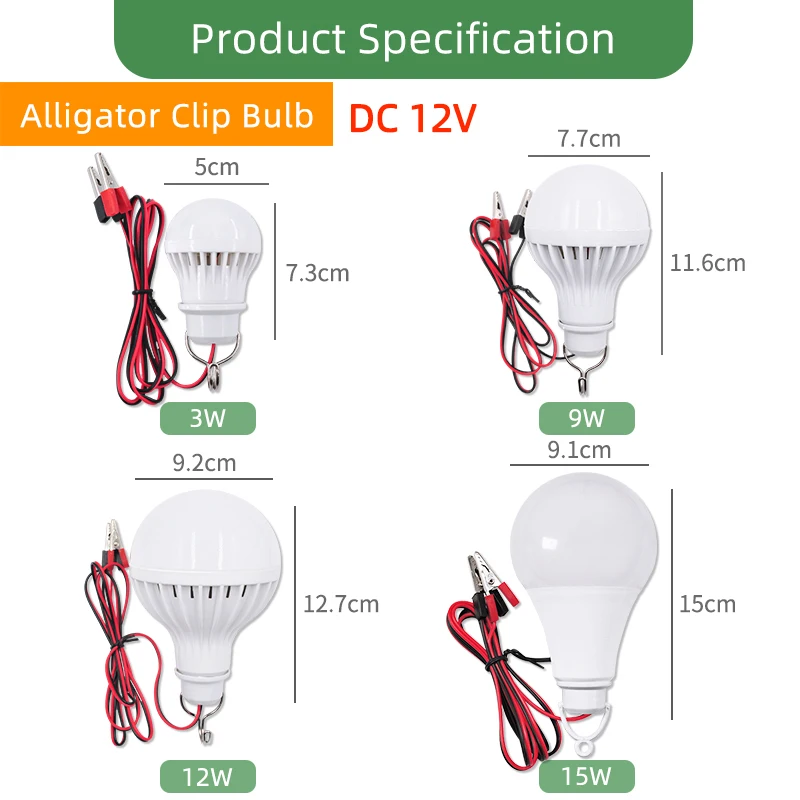 Kaguyhime Clip/E27 LED Bulb DC 12V/AC 220V Portable Ring Hang Light Lamp 3W 7W 9W 12W 15W for Outdoor Camping Fishing Emergency